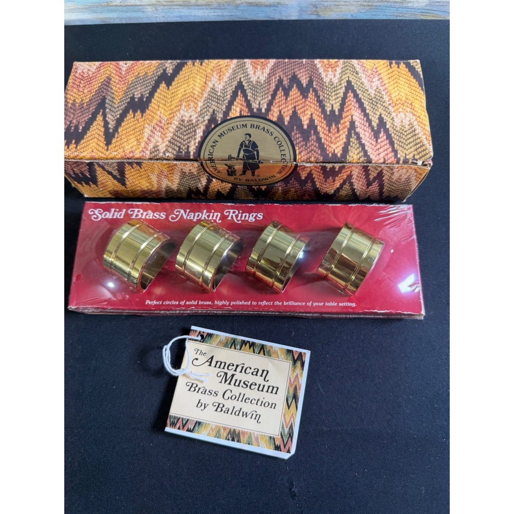 Baldwin Solid Brass Napkin Rings Set of 4 Gold NEW American Museum Collection